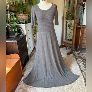 NWT LuLaRoe Ana Metallic Gold Gray Stripe Elegant Long Maxi Dress XL Unicorn